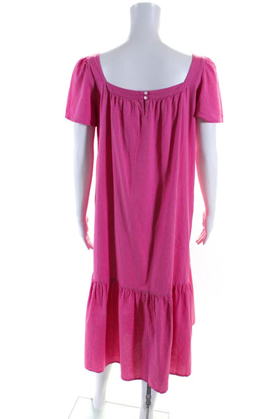 Pitusa Womens Short Sleeve Square Neck Tiered Knee Length Dress Pink Size Petite