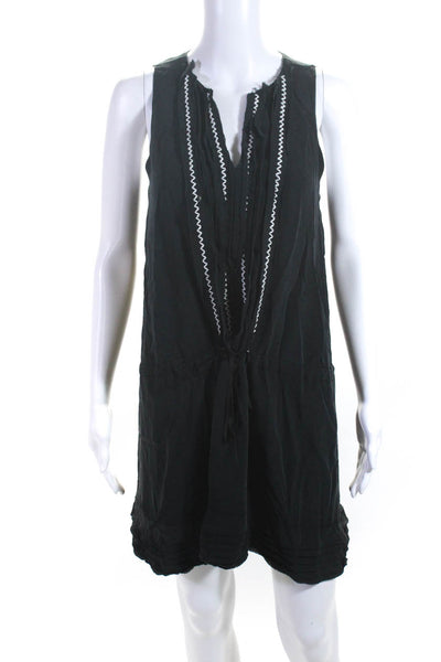 Thakoon Womens Silk Embroidered Striped Drawstring Midi Dress Black Size 4