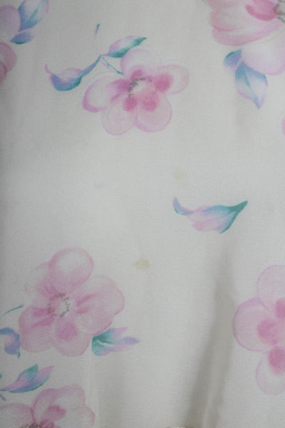 Ganni Womens Floral Print Pleated Curled Hem Zipped Blouse Beige Size EUR38