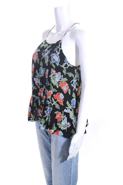Joie Womens Silk Floral Print Round Neck Sleeveless Blouse Top Navy Size S