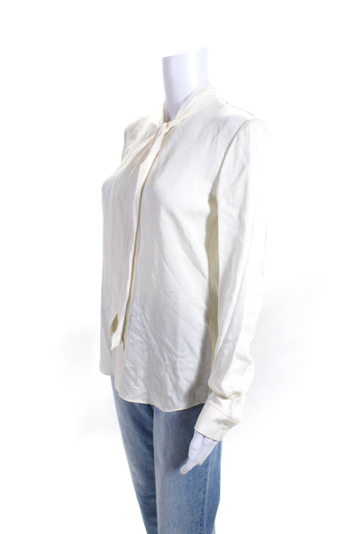 Theory Womens Silk Neck Tie High Neck Long Sleeve Blouse Top Cream Size P