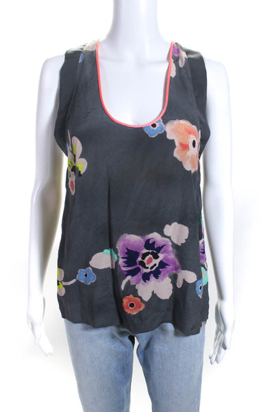 Rebecca Taylor Womens Floral Print Scoop Neck Pullover Tank Top Gray Size 4