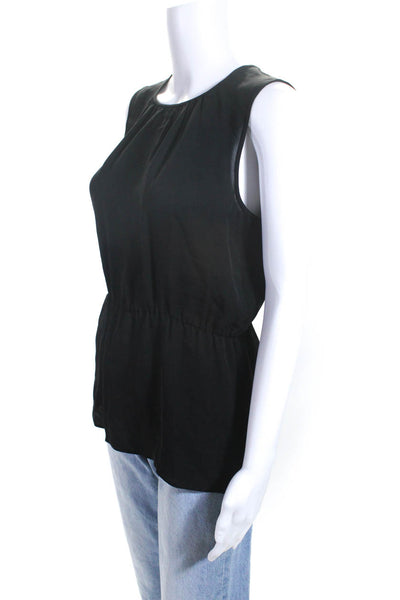 Theory Womens Silk Round Neck Sleeveless Pullover Blouse Top Black Size S