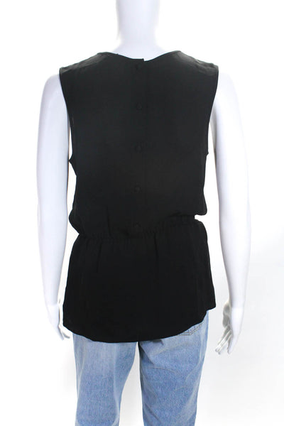 Theory Womens Silk Round Neck Sleeveless Pullover Blouse Top Black Size S
