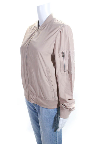 Zara Womens Long Sleeve Front Zip Crew Neck Jacket Nude Size Small