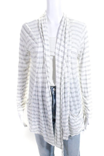 Michael Stars Womens Open Front Striped Cardigan Sweater White Gray One Size