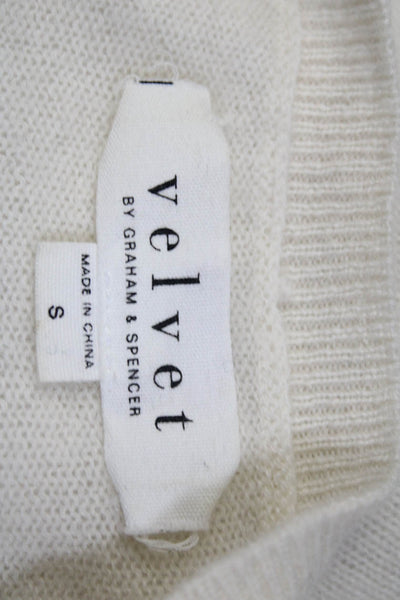 Velvet by Graham & Spencer Womens Crew Neck Cashmere Sweater White Gray Small