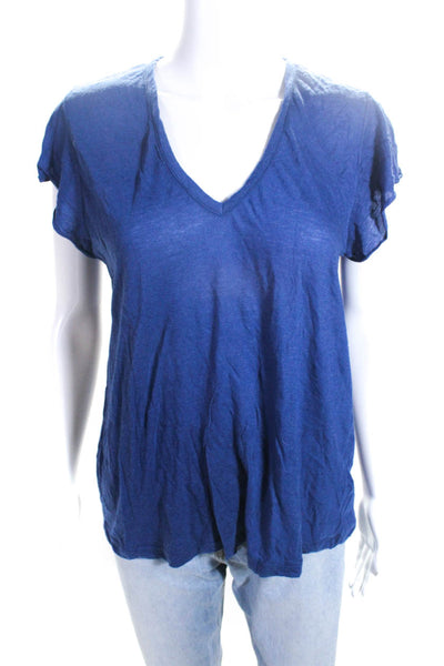 ALC Womens Short Sleeve V Neck Lightweight Knit Tee Shirt Blue Size Large