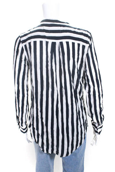 Rails Womens Button Front V Neck Vertical Striped Shirt Blue White Size Small