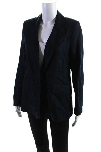 Frame Women's Collar Long Sleeves One Button Unlined Blazer Blue Size 6