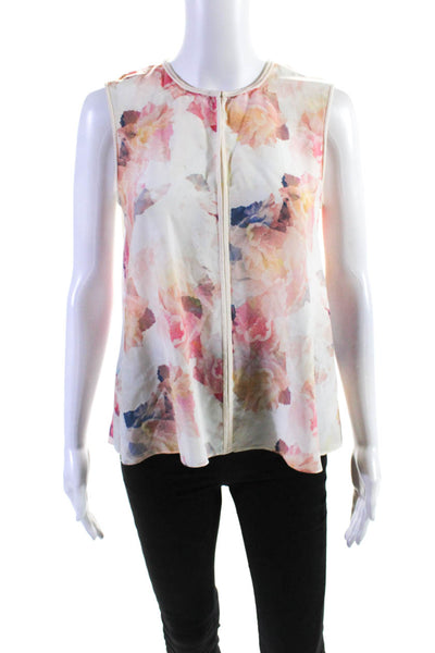 Rebecca Taylor Women's Round Neck Sleeveless Floral Silk Blouse Size 2