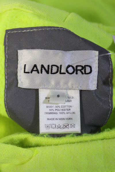 Landlord Womens Reflective Pocket Oversize Hoodie Sweatshirt Neon Yellow Small