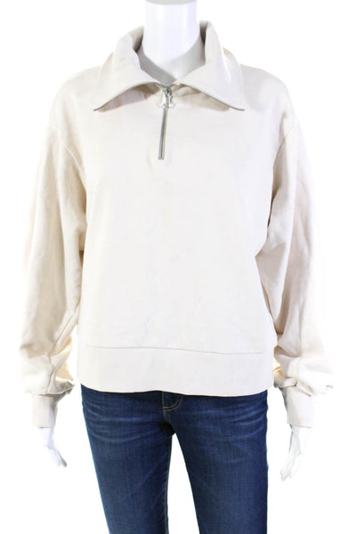 COS Women's Collar Long Sleeves Quarter Zip Sweatshirt Beige Size M
