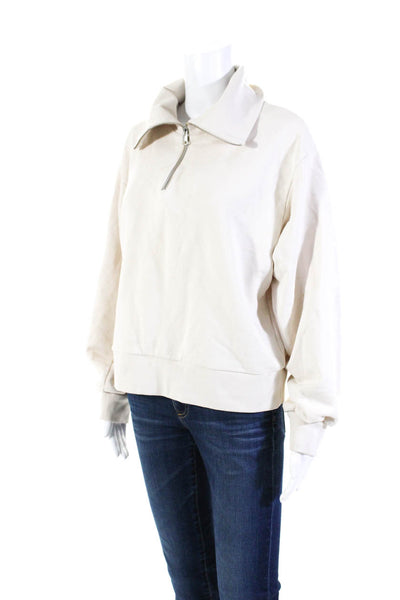 COS Women's Collar Long Sleeves Quarter Zip Sweatshirt Beige Size M