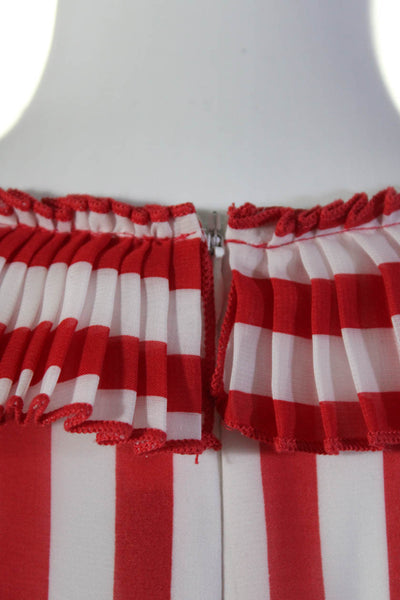 Delfi Women's V-Neck Short Sleeves Flare Midi Red Stripe Dress Size XS