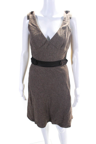 Cass Guy Women's Sleeveless Herringbone Print V-neck A-line Dress Brown Size S