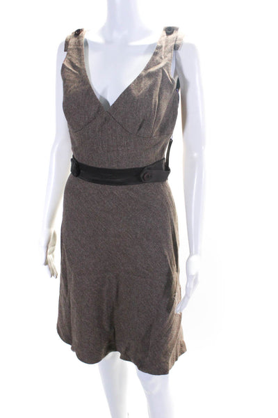 Cass Guy Women's Sleeveless Herringbone Print V-neck A-line Dress Brown Size S