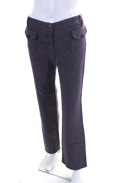 Cass Guy Women's Herringbone Print Bootcut Trousers Pants Purple Size S
