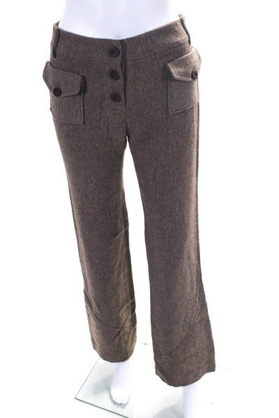 Cass Guy Women's Herringbone Print Bootcut Trousers Brown Size S