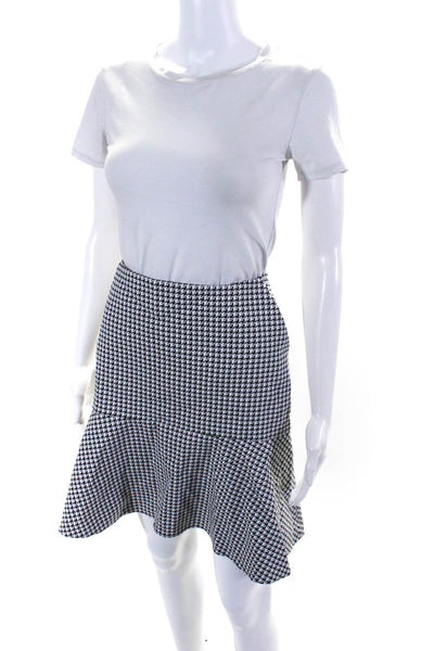Theory Women's Houndstooth Print Flounce Trim A-Line Skirt Black/White Size M