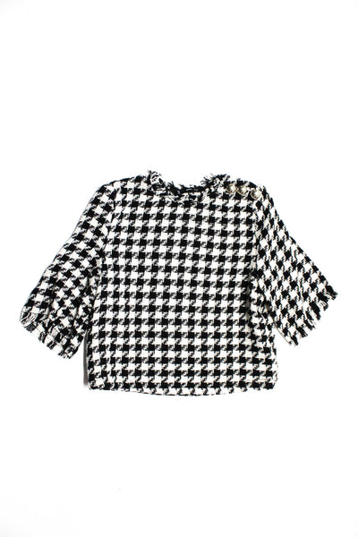 MNG Berthie Women's Tweed Houndstooth Short Sleeve Blouse Black Size XS S Lot 2