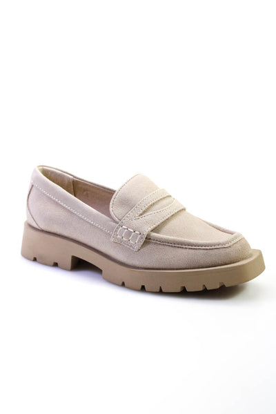 Dolce Vita Women's Suede Square Toe Platform Slip On Loafers Beige Size 6