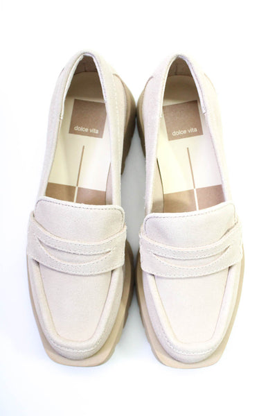 Dolce Vita Women's Suede Square Toe Platform Slip On Loafers Beige Size 6