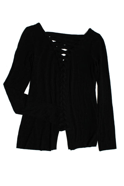 Bailey 44 Women's V-Neck Long Sleeves Lace Up Blouse Black Size M Lot 2