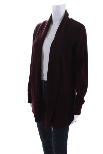 Magaschoni Women's Open Front Long Sleeves Cardigan Sweater Burgundy Size M