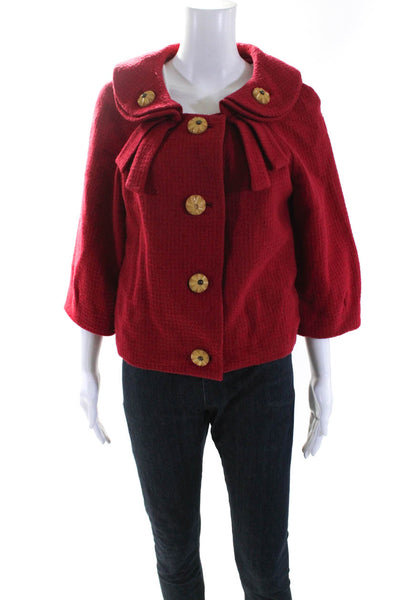 Leifsdottir Women's Collar 3/4 Sleeves Line Button Down Blazer Red Size 10