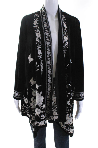 Aris A. Women's Open Front Embroidered Cardigan Black Size S