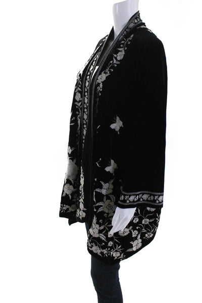 Aris A. Women's Open Front Embroidered Cardigan Black Size S