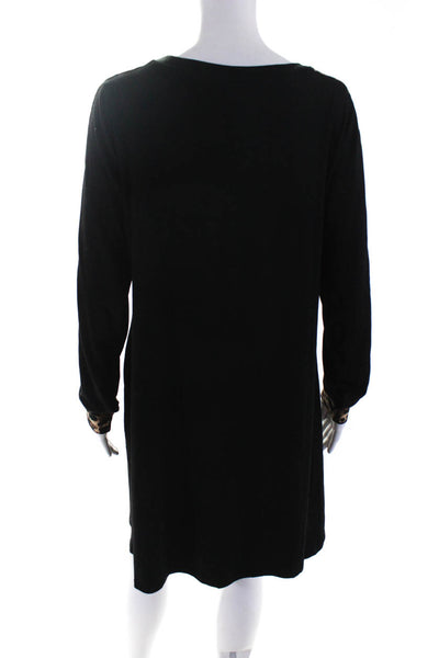 Liy Maria Women's Round Neck Long Sleeves A-Line Mini Dress Black Size L