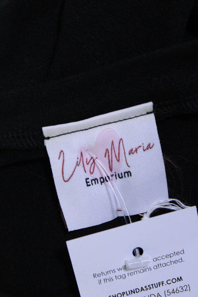 Liy Maria Women's Round Neck Long Sleeves A-Line Mini Dress Black Size L