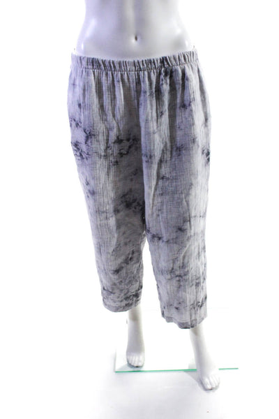Drew Womens Tie Dyed Elastic Waist Relaxed High Rise Wide Leg Pants Gray Size L