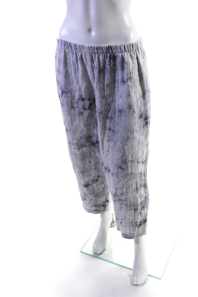 Drew Womens Tie Dyed Elastic Waist Relaxed High Rise Wide Leg Pants Gray Size L