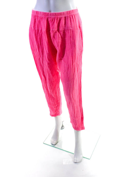Felicite Womens Elastic Waist Relaxed Fit Straight Tapered Pants Hot Pink Size 3