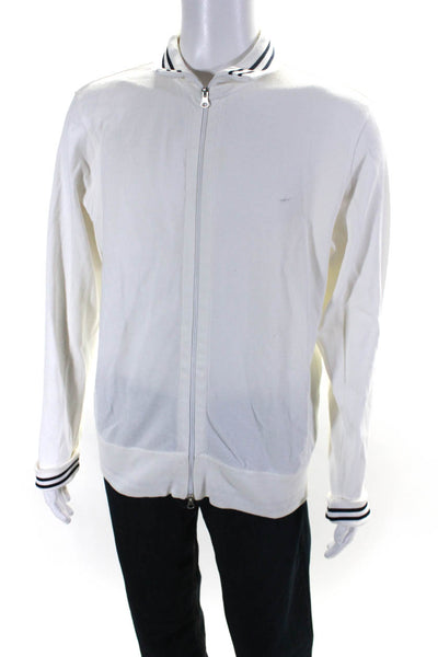 Hickey Freeman Mens Cotton Knit V-Neck Zip Up Athletic Jacket White Size L