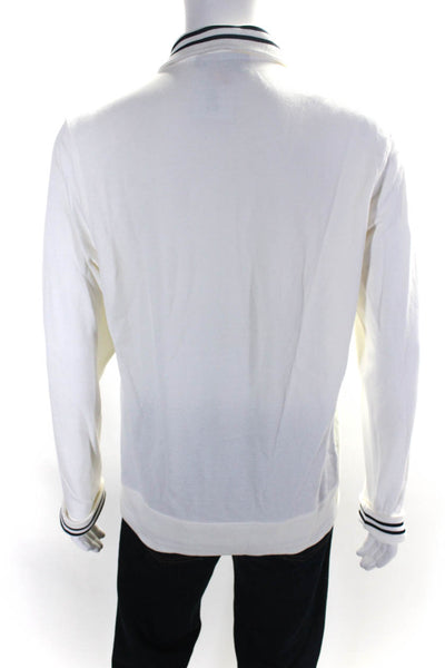 Hickey Freeman Mens Cotton Knit V-Neck Zip Up Athletic Jacket White Size L