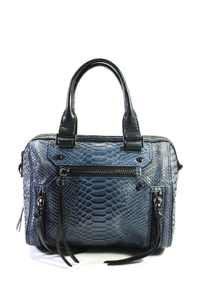 Botkier Womens Leather Snakeskin Print Crossbody Shoulder Handbag Blue Black