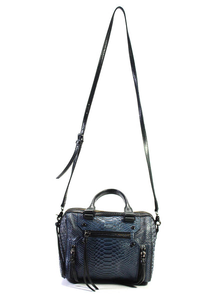 Botkier Womens Leather Snakeskin Print Crossbody Shoulder Handbag Blue Black