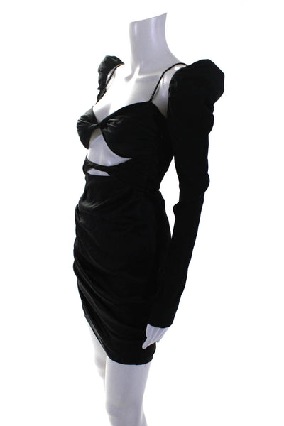 The Bar Women's Silk Long Sleeve Cutout Gathered Bodycon Dress Black Size 0