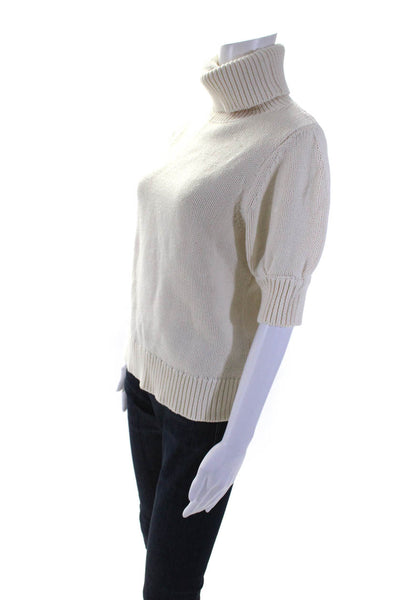 Adam Lippes Womens Cotton Knit Short Sleeve Turtleneck Sweater Top White Size L