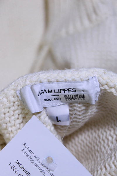 Adam Lippes Womens Cotton Knit Short Sleeve Turtleneck Sweater Top White Size L