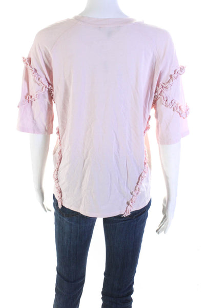 Maje Womens Cotton Ruffled Short Sleeve Round Neck Pullover Top Pink Size 3