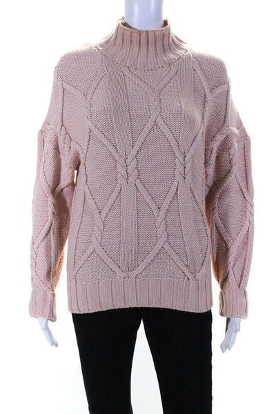 Collection Womens Cotton Cable-Knit Long Sleeve Turtleneck Sweater Pink Size XS
