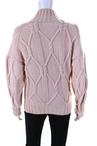 Collection Womens Cotton Cable-Knit Long Sleeve Turtleneck Sweater Pink Size XS