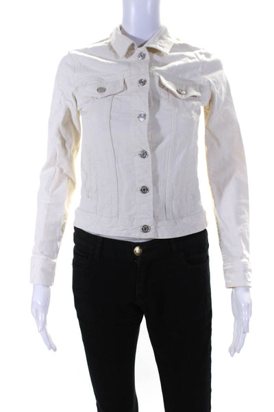 J Crew Womens Cotton Denim Button Down Short Jean Jacket Ivory White Size S