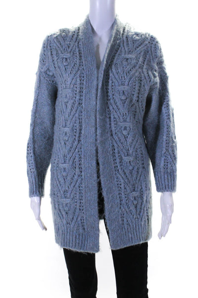 Anthropologie Womens Crochet Cable Long Sleeve Cardigan Sweater Blue Size 2XS