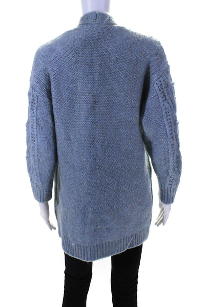 Anthropologie Womens Crochet Cable Long Sleeve Cardigan Sweater Blue Size 2XS